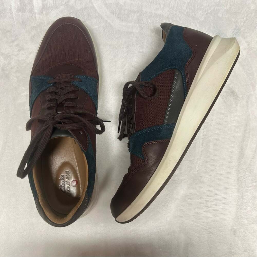Clarks Sneakers Lace Up Shoe Burgundy Red Navy Blue Un Rio Run Womens Size 10.5